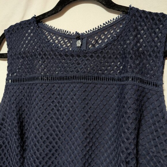 New York & Company Navy Blue Lace Mesh Sheath Midi Cocktail Dress Women's‎ 14 - Picture 3 of 7